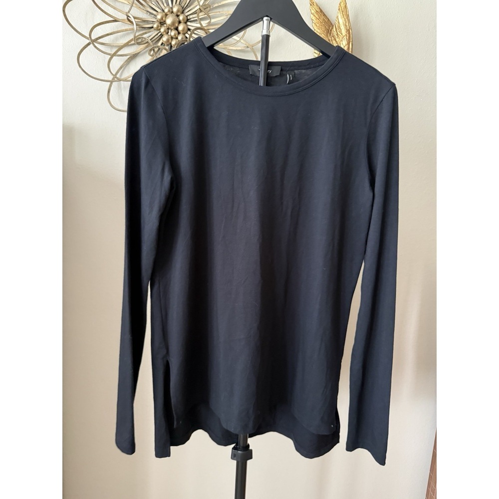 Theory Black Long Sleeve Tee Womens Small Stretch Crew Neck Minimalist